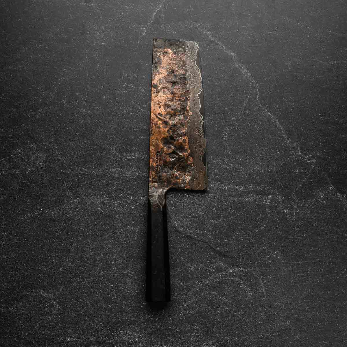 Leszek Sikon 100 Layer Copper Damascus Nakiri 185mm - Image 3