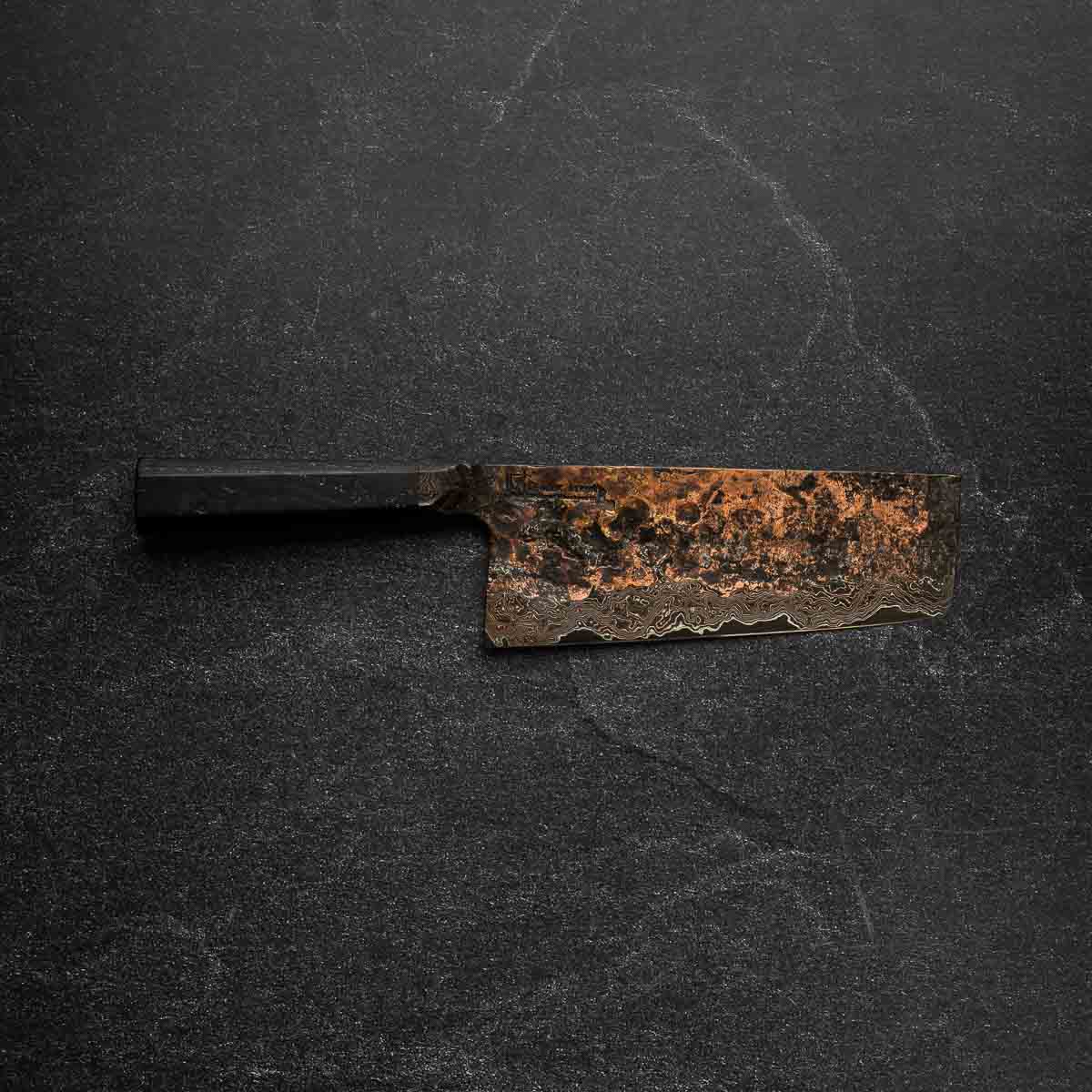 Leszek Sikon 100 Layer Copper Damascus Nakiri 185mm - Image 4