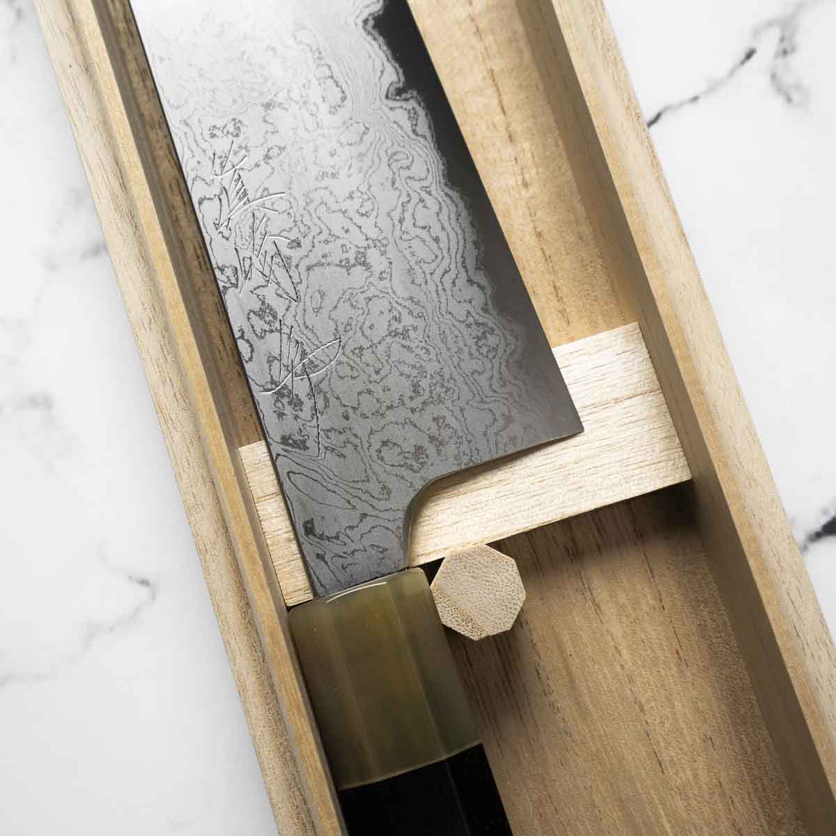 Mazaki Blue 2 Hon-Sanmai Damascus Gyuto 240mm - Image 2