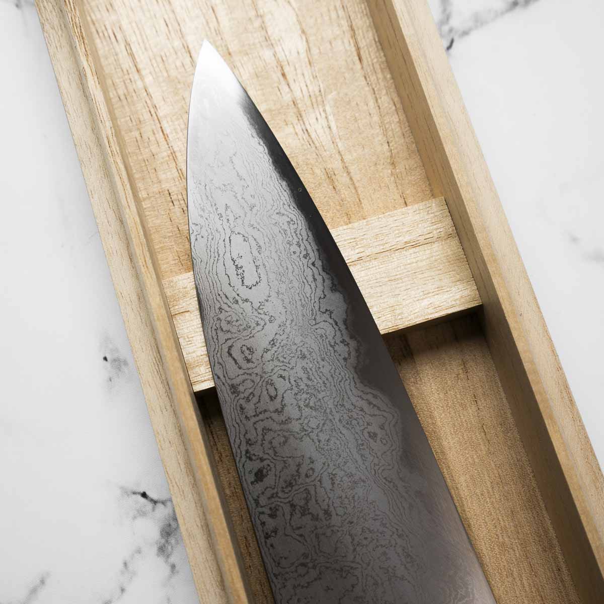 Mazaki Blue 2 Hon-Sanmai Damascus Gyuto 240mm - Image 4