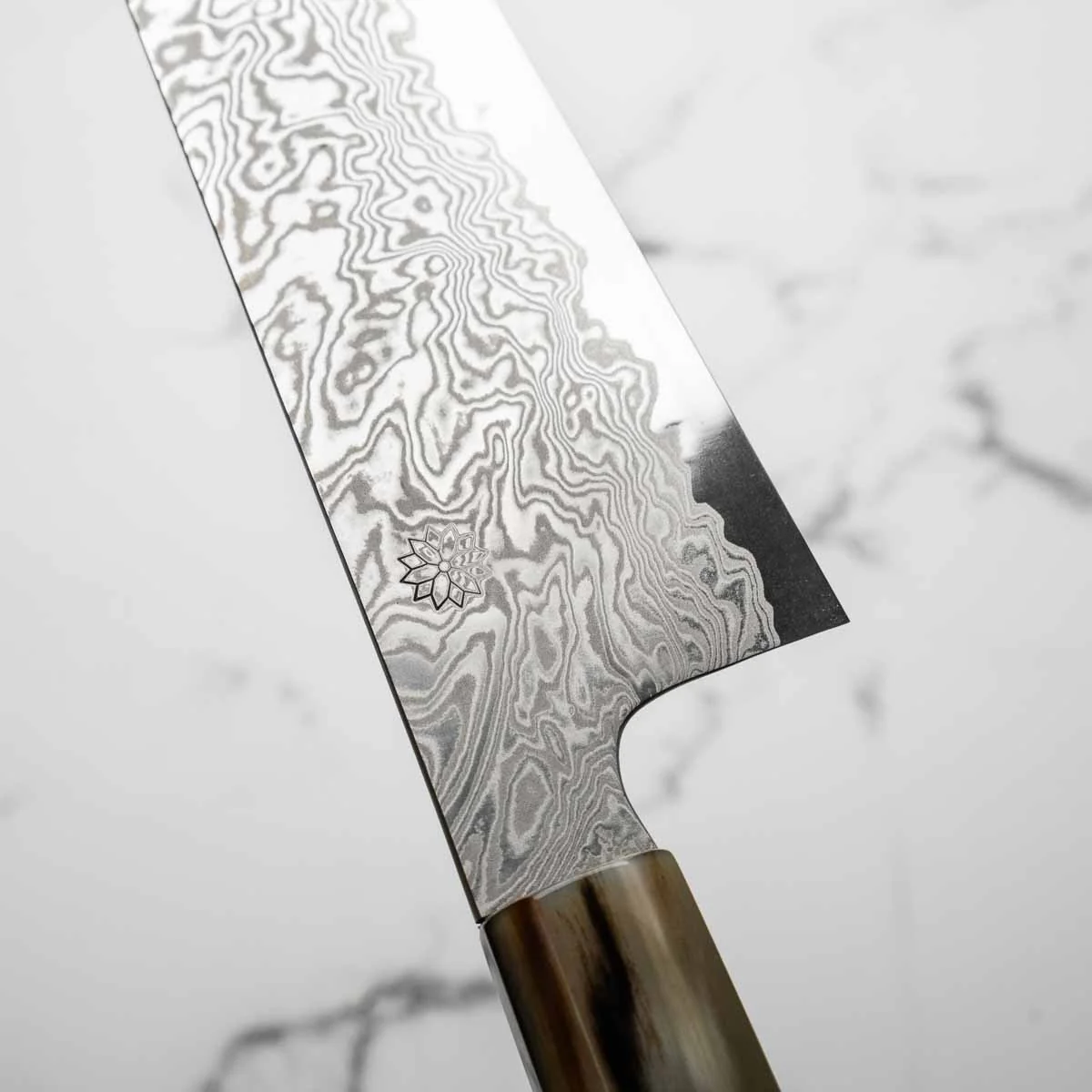 Sakai Kikumori "Minamo" ATS34 Damascus Gyuto 210mm - Ebony & Blonde - Image 5