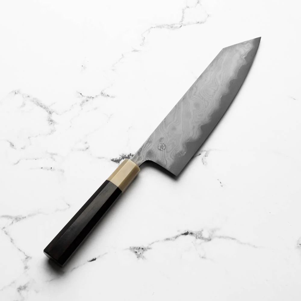 Miyazaki Kajiya Blue 2 Black Damascus Kiritsuke 210mm - Image 2