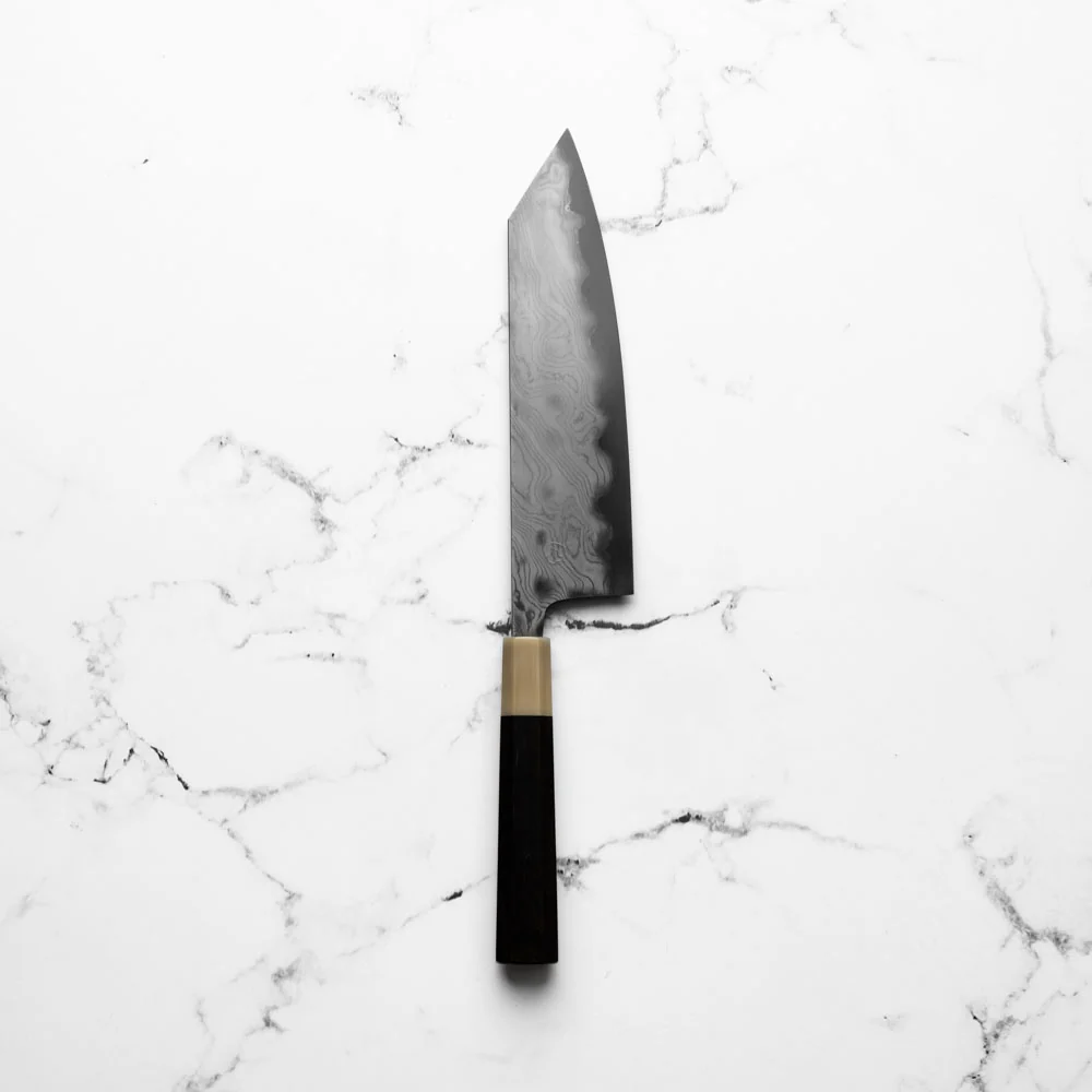 Miyazaki Kajiya Blue 2 Black Damascus Kiritsuke 210mm - Image 3