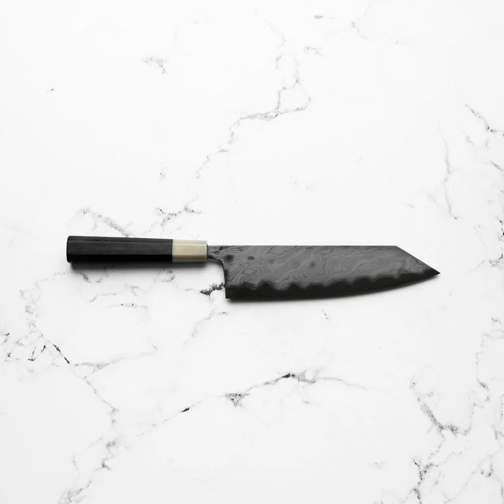 Miyazaki Kajiya Blue 2 Black Damascus Kiritsuke 210mm - Image 4