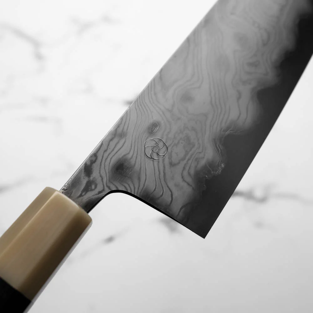 Miyazaki Kajiya Blue 2 Black Damascus Kiritsuke 210mm - Image 5