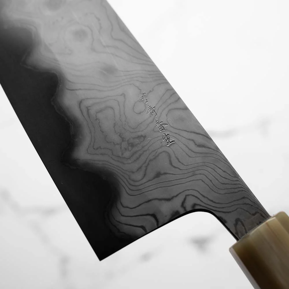 Miyazaki Kajiya Blue 2 Black Damascus Kiritsuke 210mm - Image 6