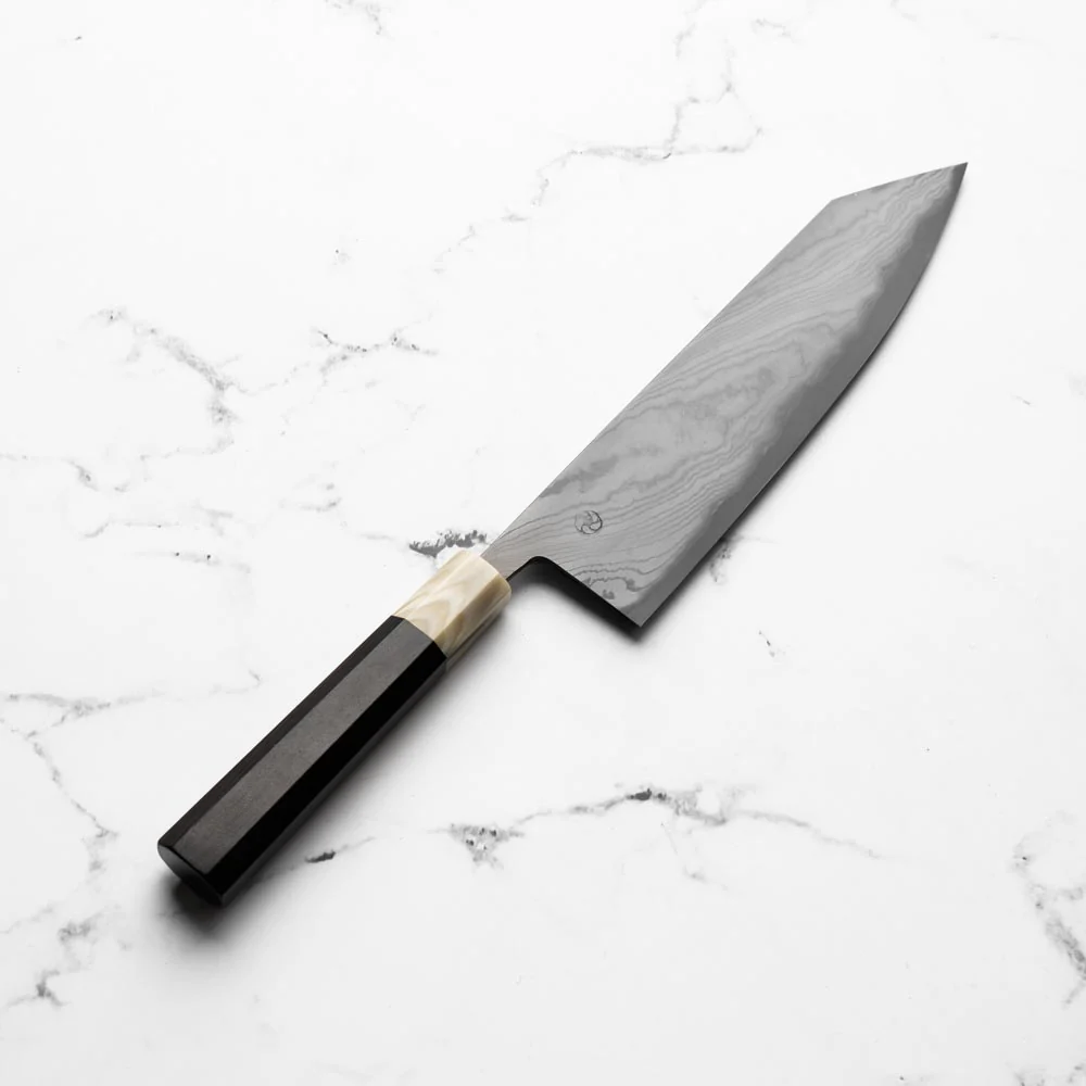 Miyazaki Kajiya Blue 2 Black Damascus Kiritsuke 240mm - Image 2