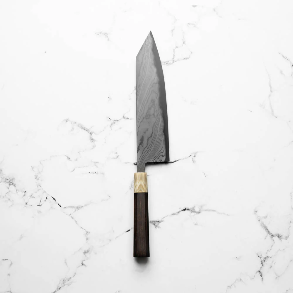 Miyazaki Kajiya Blue 2 Black Damascus Kiritsuke 240mm - Image 3