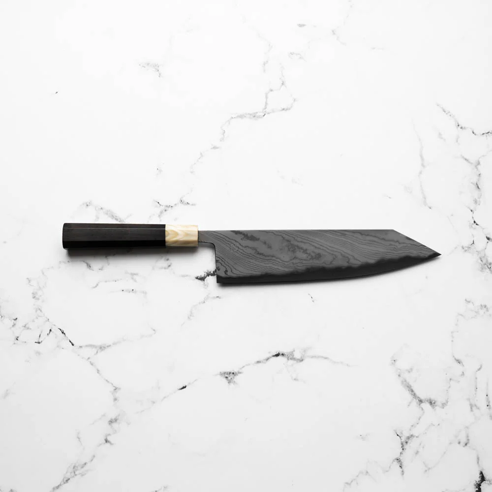 Miyazaki Kajiya Blue 2 Black Damascus Kiritsuke 240mm - Image 4