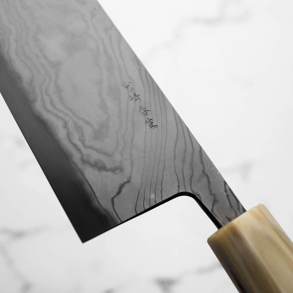 Miyazaki Kajiya Blue 2 Black Damascus Kiritsuke 240mm - Image 6