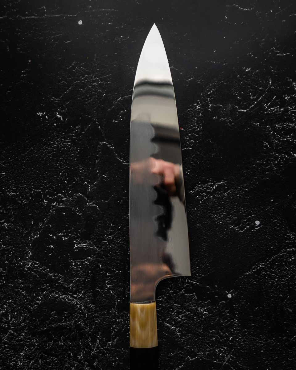 Mizuno Tanrenjo Honyaki DX Blue 2 Double Sided Mirror Ripple Gyuto 240mm - Image 4