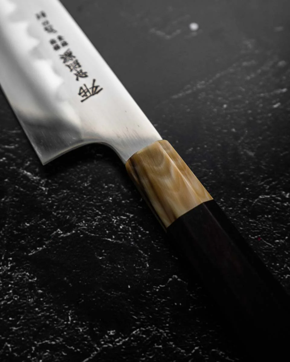 Mizuno Tanrenjo Honyaki DX Blue 2 Double Sided Mirror Ripple Gyuto 240mm - Image 5
