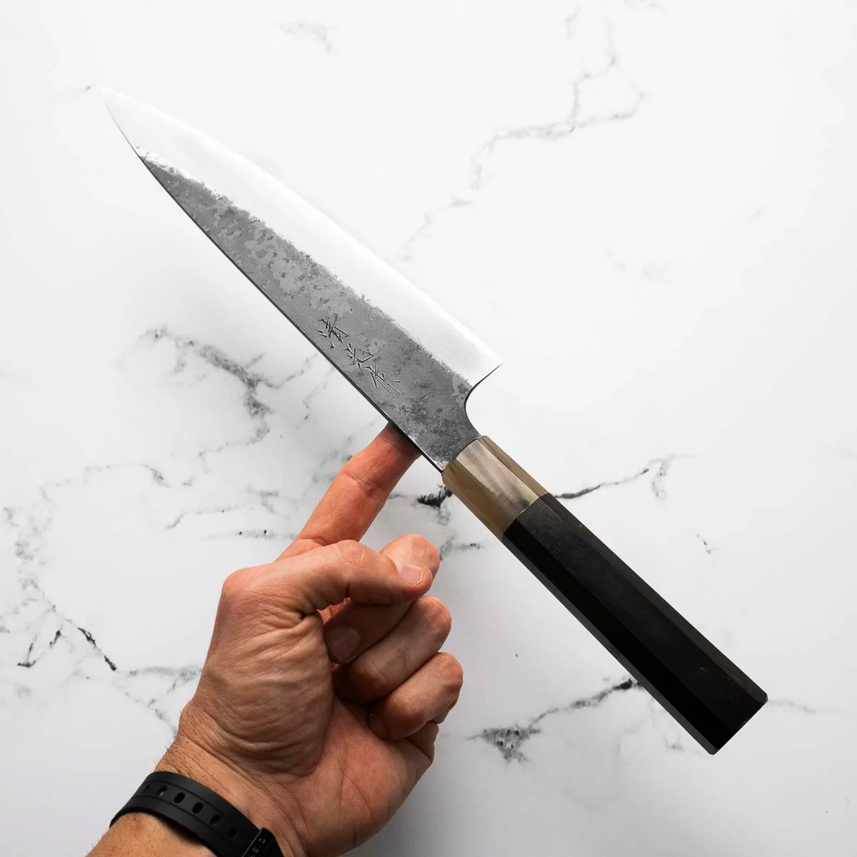 Morihei Kyomitsu Blue 2 Kurouchi Gyuto 210mm - Ebony & Blonde - Image 2