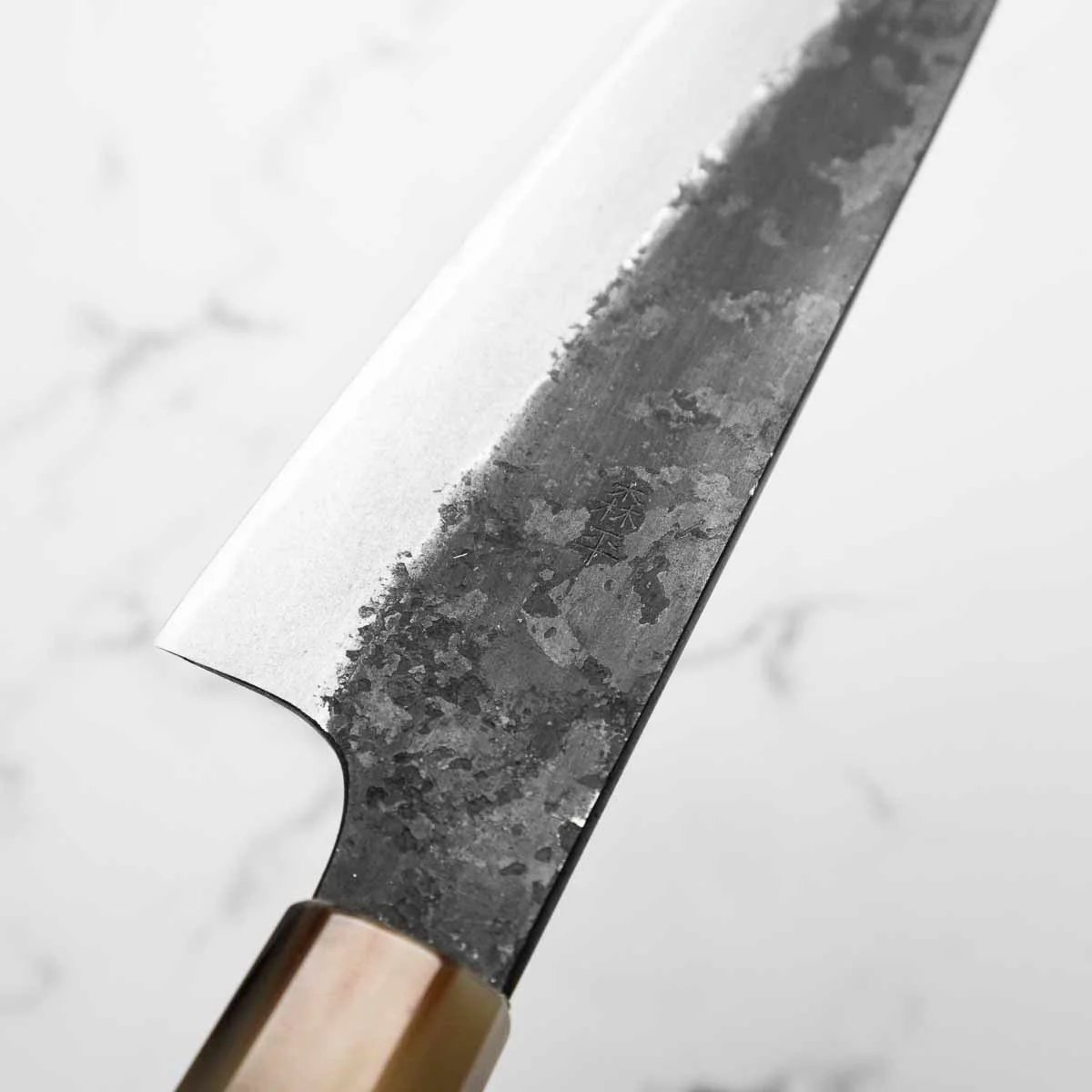 Morihei Kyomitsu Blue 2 Kurouchi Gyuto 210mm - Ebony & Blonde - Image 4