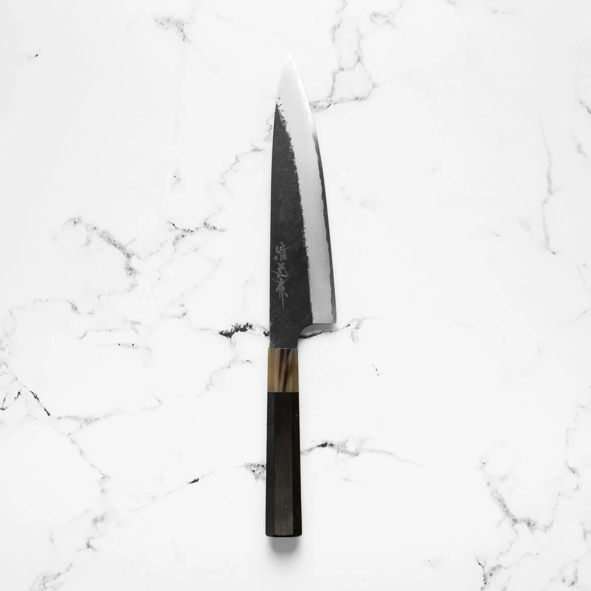 Morihei Kyomitsu Blue 2 Kurouchi Gyuto 210mm - Ebony & Blonde - Image 8