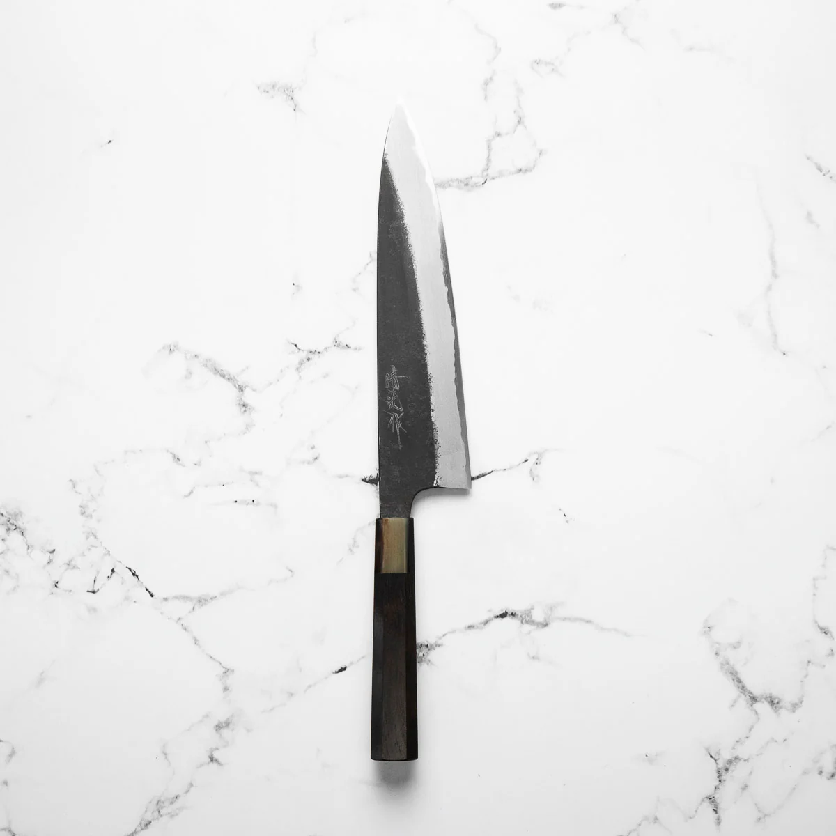 Morihei Kyomitsu Blue 2 Kurouchi Gyuto 240mm - Ebony & Blonde - Image 5