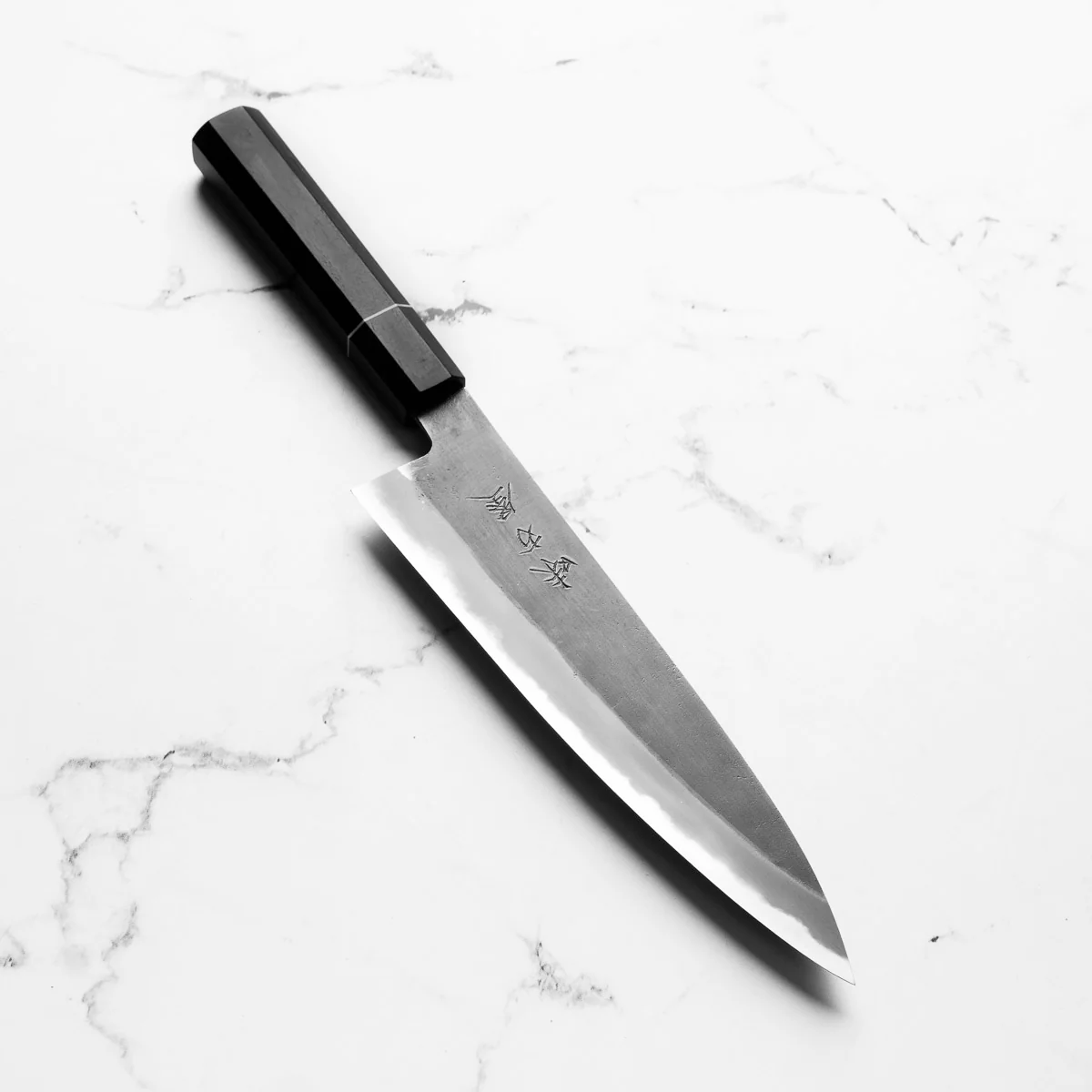 Mutsumi Hinoura Ajikataya White 2 Gyuto 210mm - Ebony w/ Ebony Ferrule (White Ring)