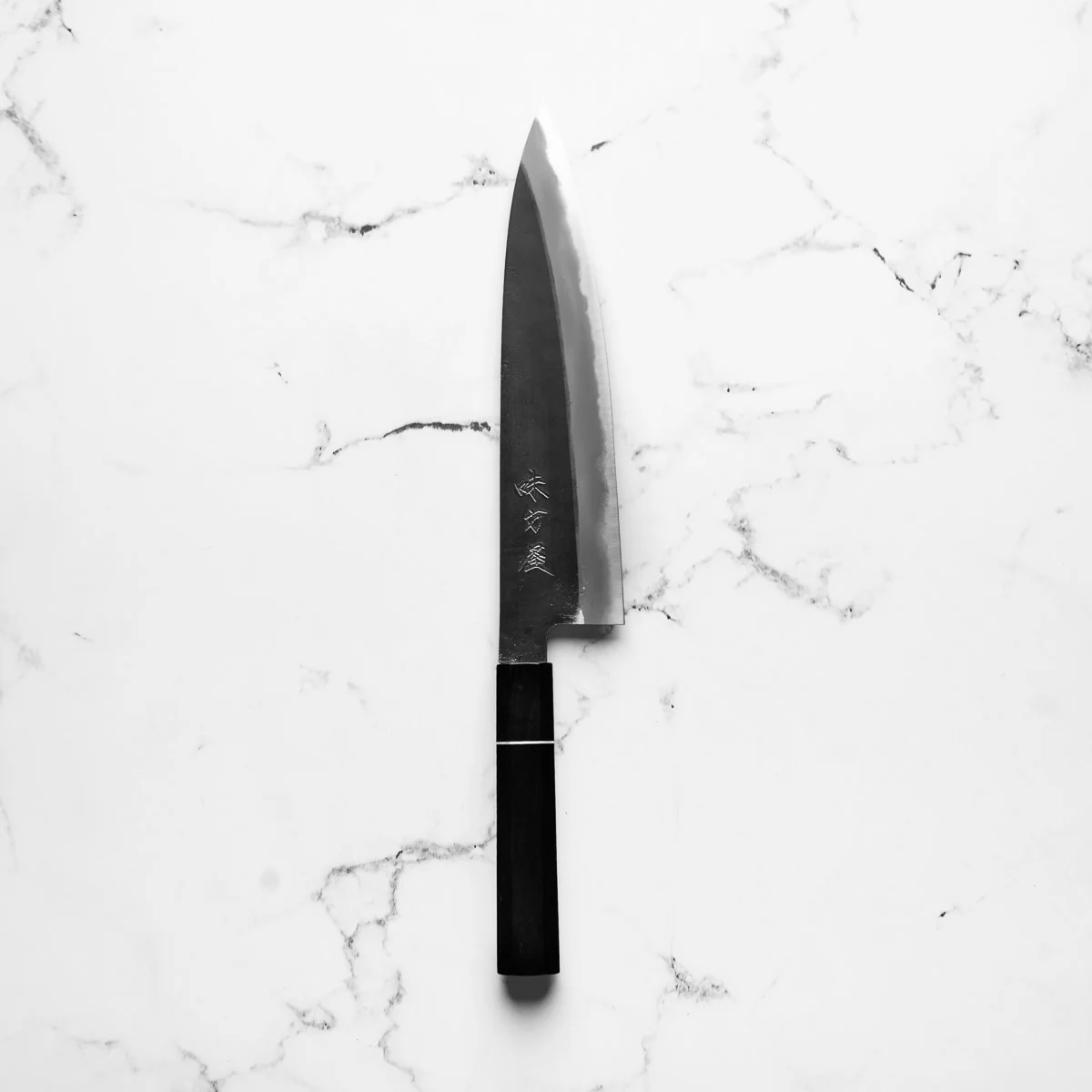 Mutsumi Hinoura Ajikataya White 2 Gyuto 210mm - Ebony w/ Ebony Ferrule (White Ring) - Image 3