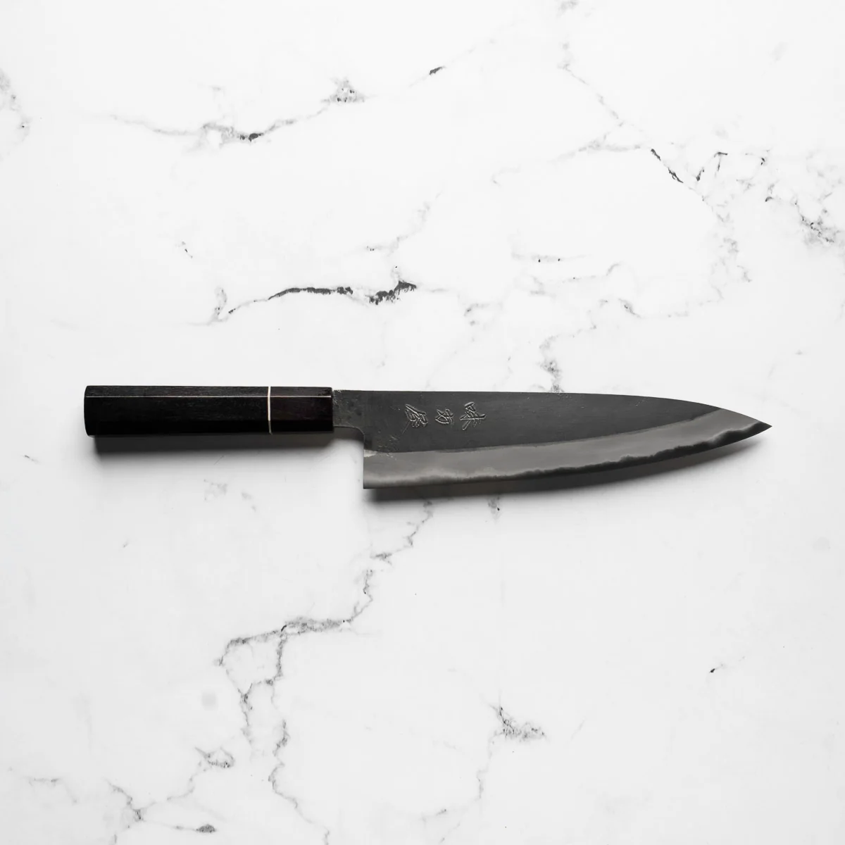 Mutsumi Hinoura Ajikataya White 2 Gyuto 210mm - Ebony w/ Ebony Ferrule (White Ring) - Image 4