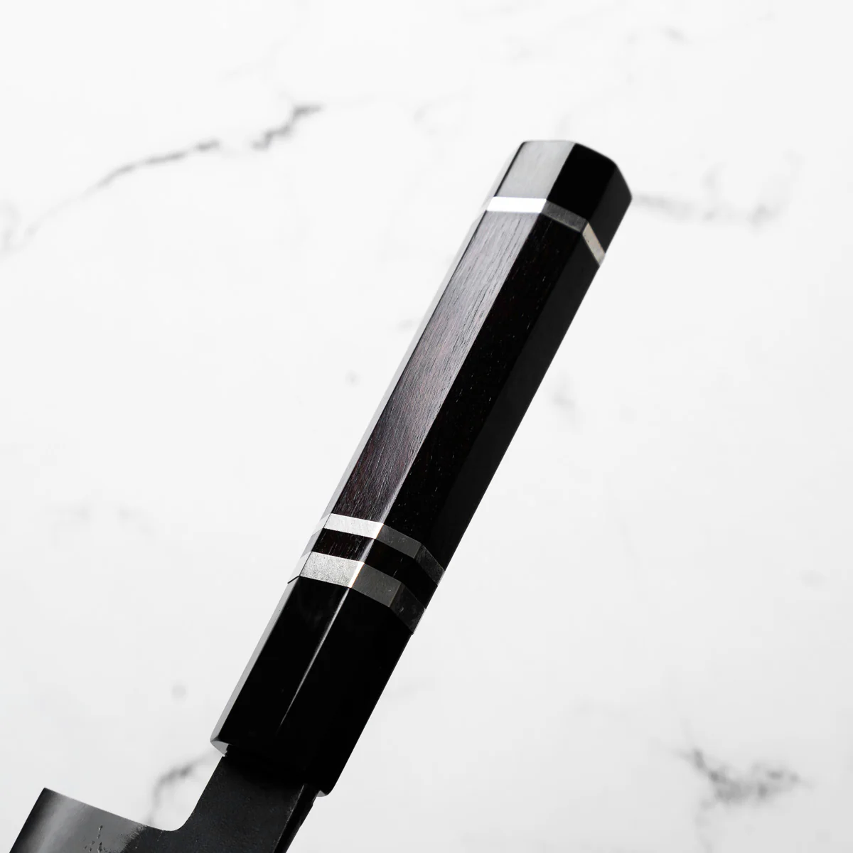 Mutsumi Hinoura Ajikataya White 2 Gyuto 210mm - Ebony & Double Black Horn Triple Ring - Image 5