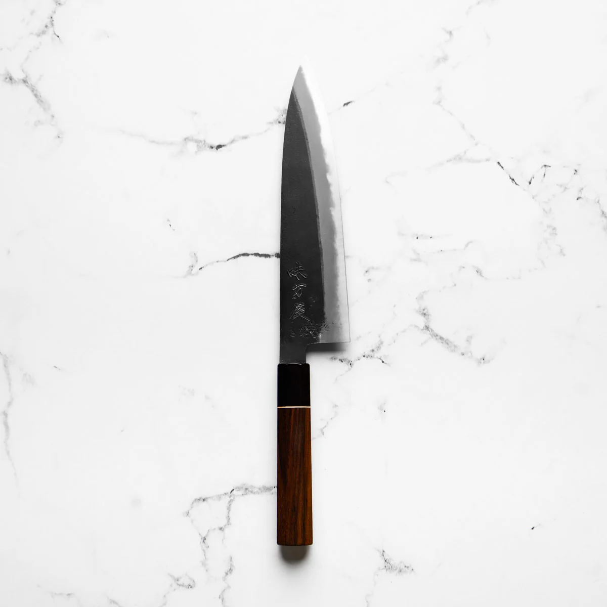 Mutsumi Hinoura Ajikataya White 2 Gyuto 210mm - Rosewood / Ebony Ferrule (White Ring) - Image 3