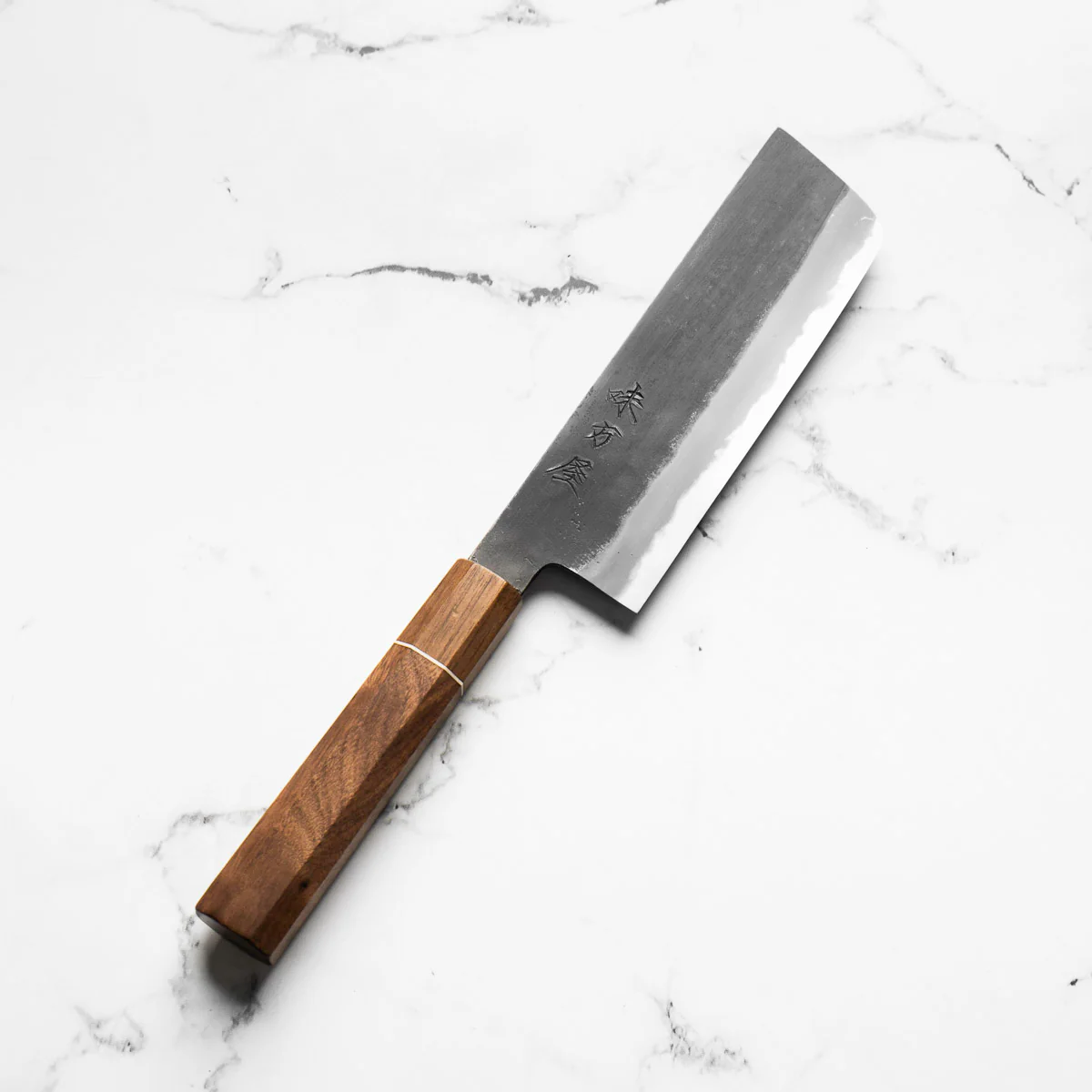 Mutsumi Hinoura Ajikataya White 2 Nakiri 165mm - Walnut w/ Walnut Ferrule (White Spacer) - Image 2