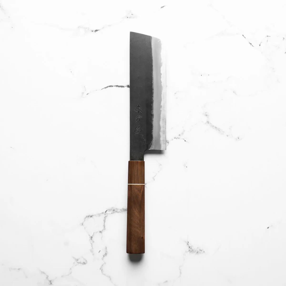 Mutsumi Hinoura Ajikataya White 2 Nakiri 165mm - Walnut w/ Walnut Ferrule (White Spacer) - Image 3