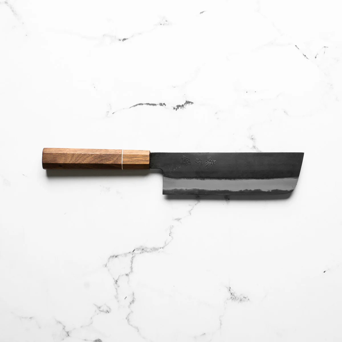 Mutsumi Hinoura Ajikataya White 2 Nakiri 165mm - Walnut w/ Walnut Ferrule (White Spacer) - Image 4
