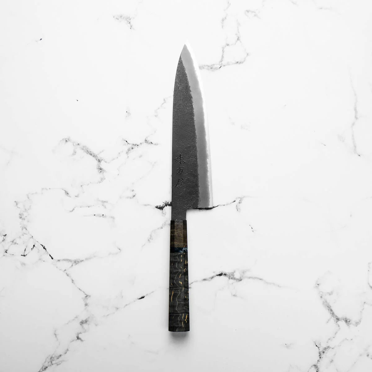 Mutsumi Hinoura Ajikataya White 2 SS Clad Gyuto 210mm - Dark Maple - Image 3