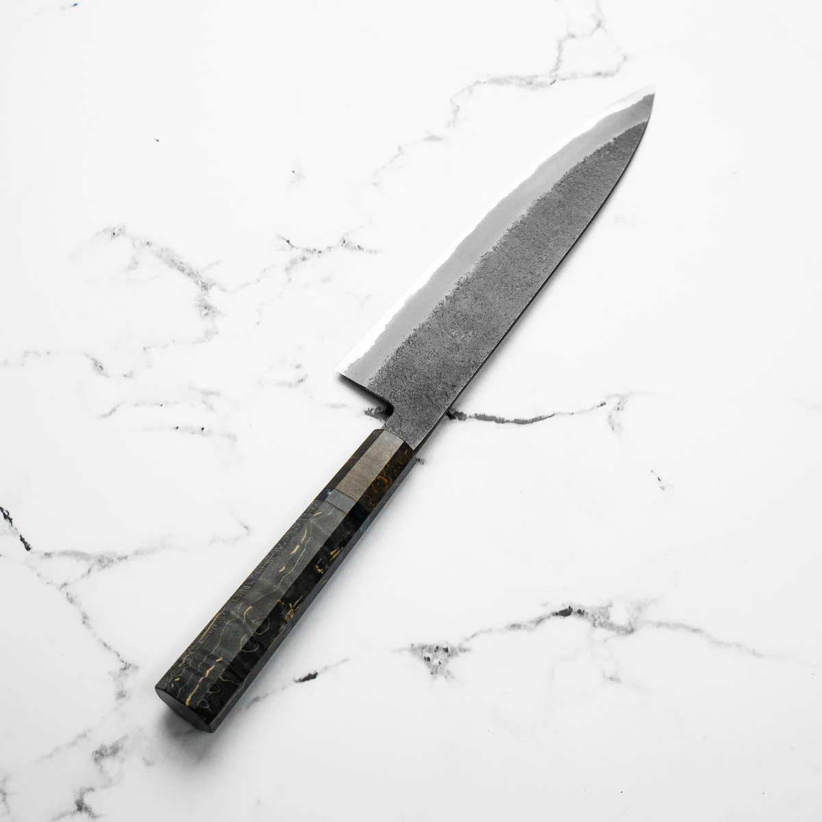 Mutsumi Hinoura Ajikataya White 2 SS Clad Gyuto 210mm - Dark Maple - Image 4