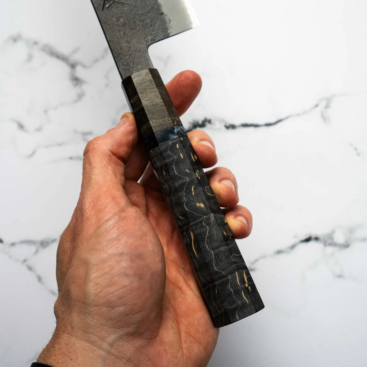 Mutsumi Hinoura Ajikataya White 2 SS Clad Gyuto 210mm - Dark Maple - Image 8