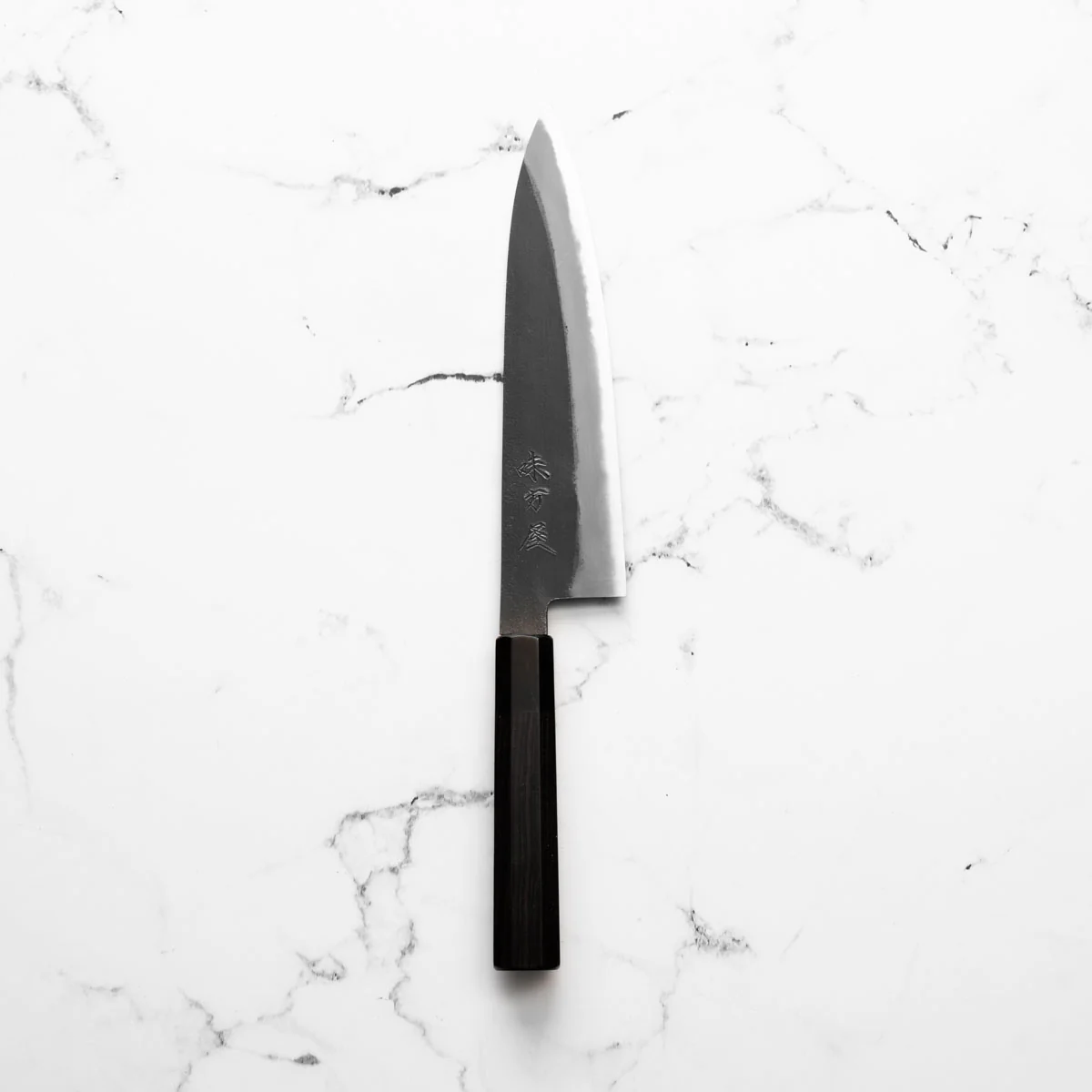 Mutsumi Hinoura Ajikataya White 2 Gyuto 210mm - Ebony & Black Horn - Image 3