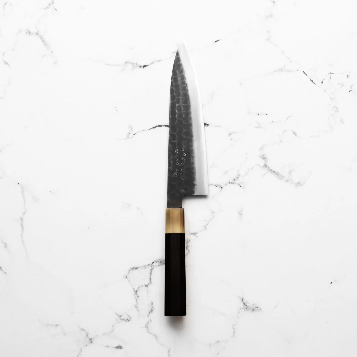 Mutsumi Hinoura Ajikataya White 2 Tsuchime Gyuto 210mm - Ebony & White Horn - Image 3