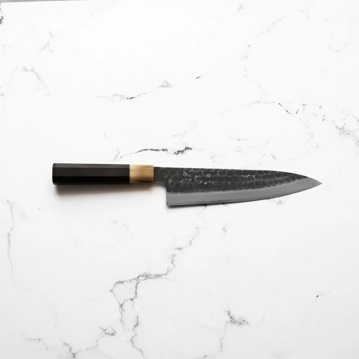 Mutsumi Hinoura Ajikataya White 2 Tsuchime Gyuto 210mm - Ebony & White Horn - Image 4