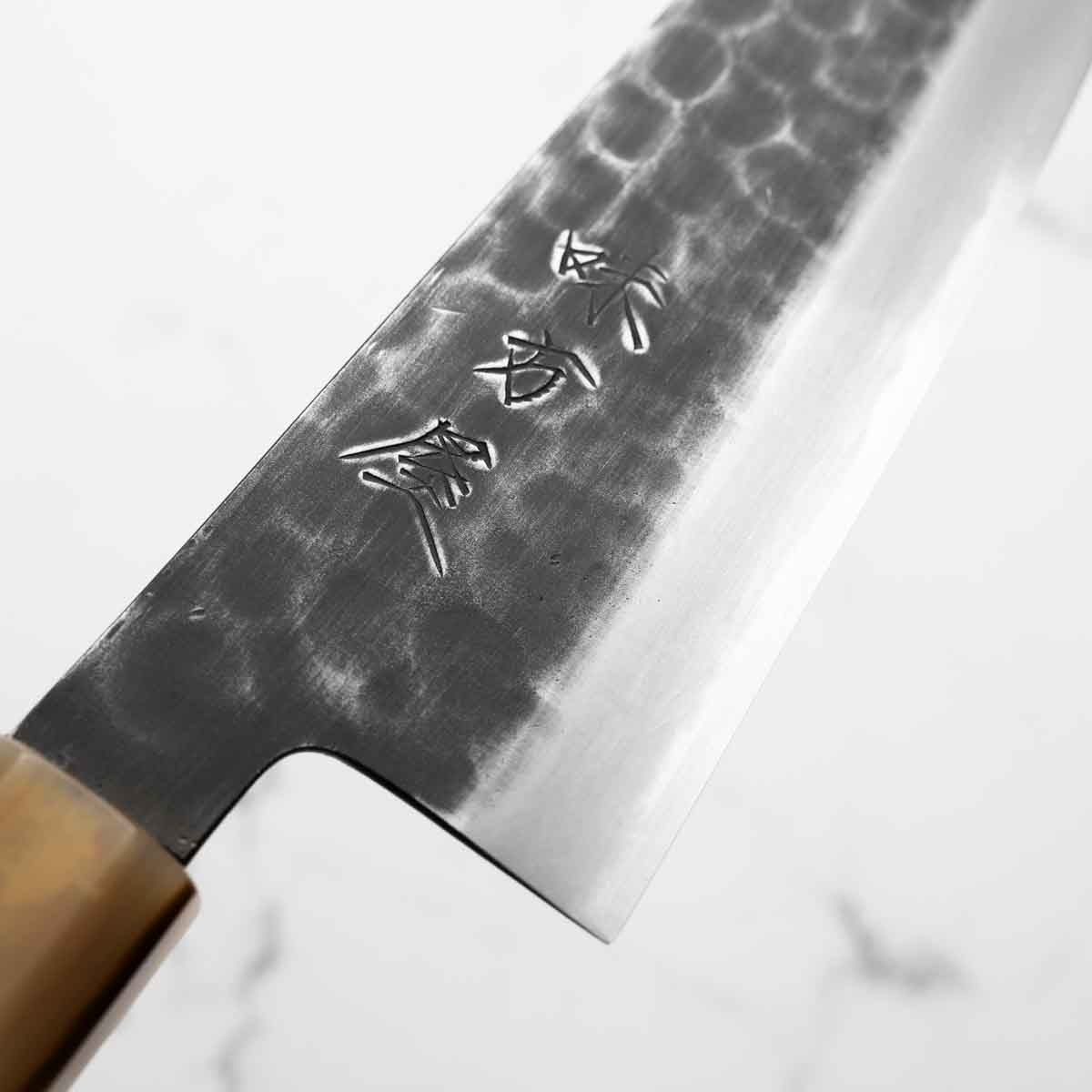 Mutsumi Hinoura Ajikataya White 2 Tsuchime Gyuto 210mm - Ebony & White Horn - Image 5