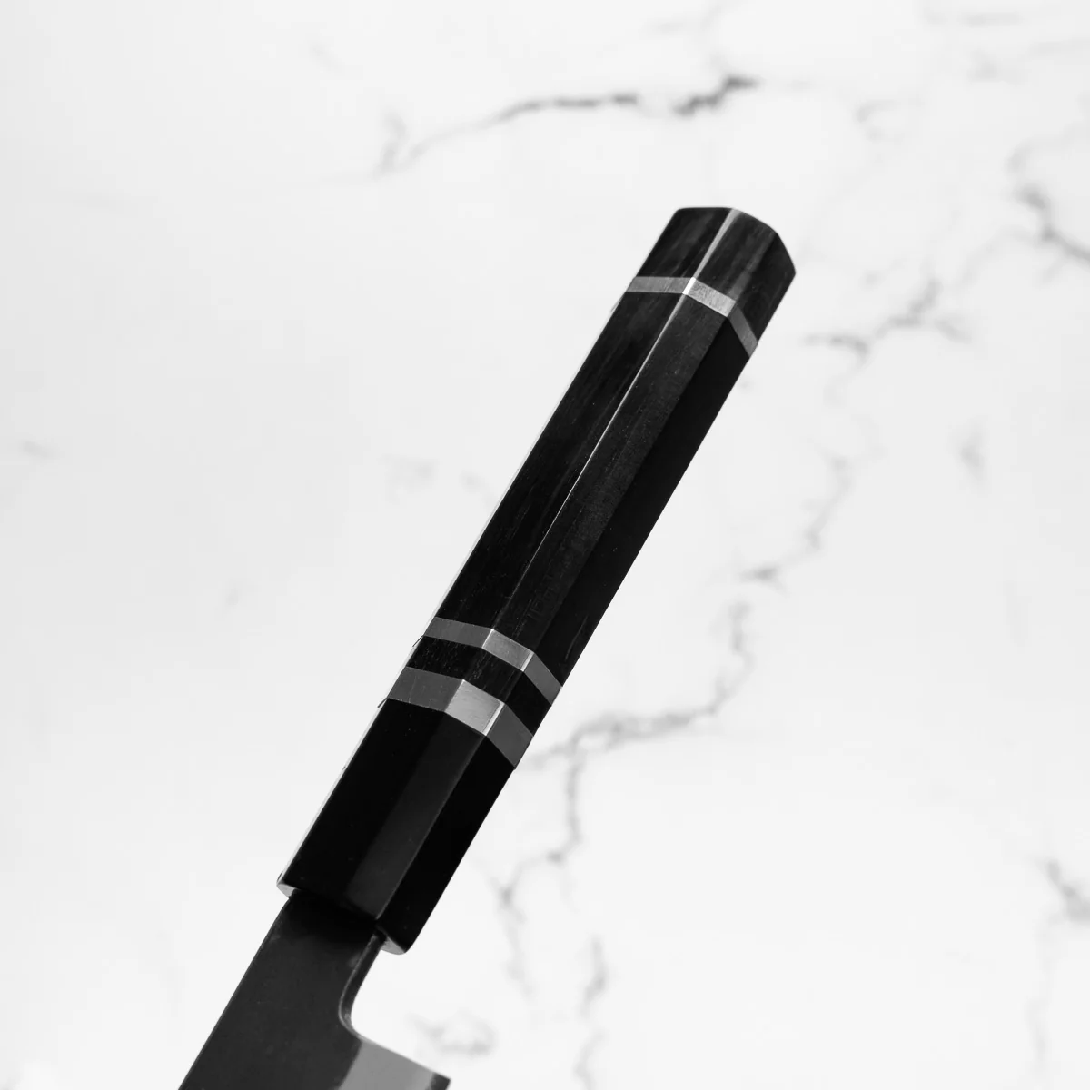Mutsumi Hinoura Ajikataya White 2 SS Clad Petty 135mm - Ebony w/ Double Black Horn (3 rings) - Image 7