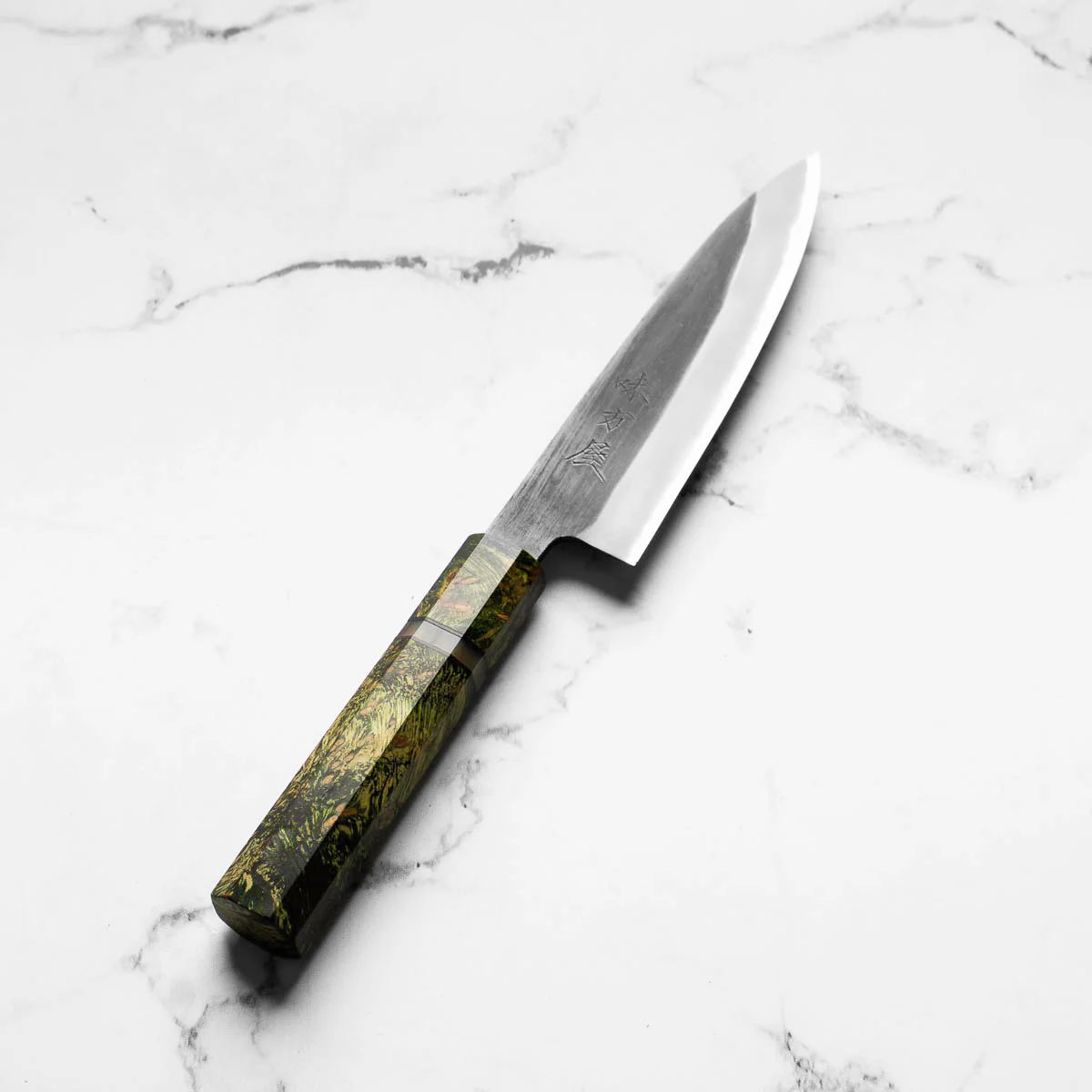 Mutsumi Hinoura Ajikataya White 2 SS Clad Petty 135mm - Resin (Green) - Image 2