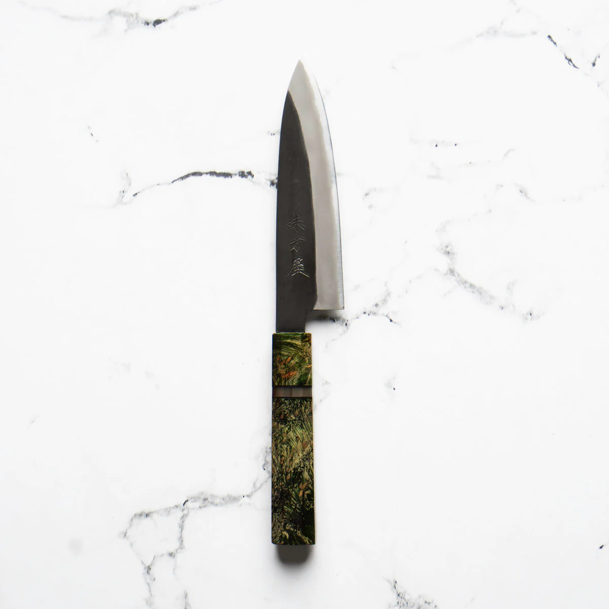 Mutsumi Hinoura Ajikataya White 2 SS Clad Petty 135mm - Resin (Green) - Image 3