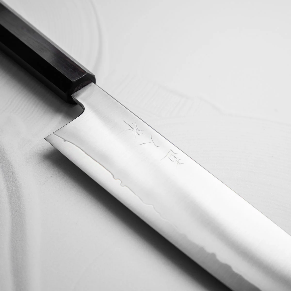 Myojin Riki Seisakusho Cobalt Special Gyuto 240mm w/Saya - Ebony - Image 4