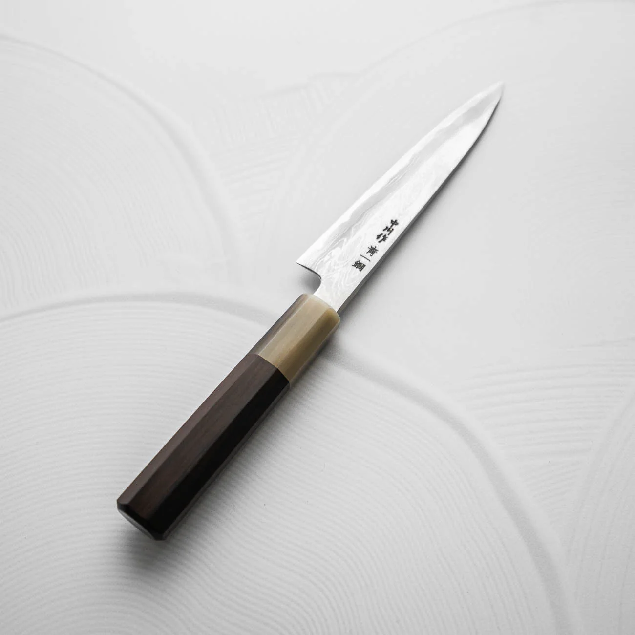 Nakagawa Satoshi (Hatsukokoro) Blue 1 Damascus Petty 150mm - African Blackwood - Image 7