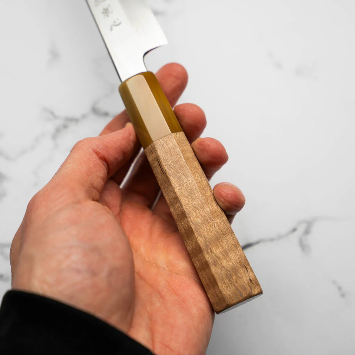 Nakagawa Satoshi (Hatsukokoro) Blue 1 Damascus Petty 150mm - Double Blonde - Image 5