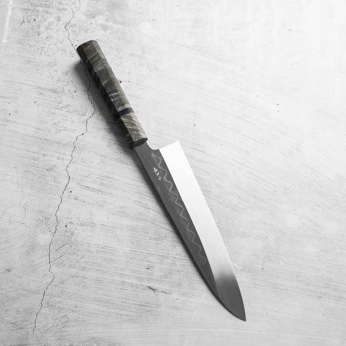 Hatsukokoro x Nakagawa White 3 Honyaki Mirror Finished Gyuto 210mm - Dark Maple - Image 3