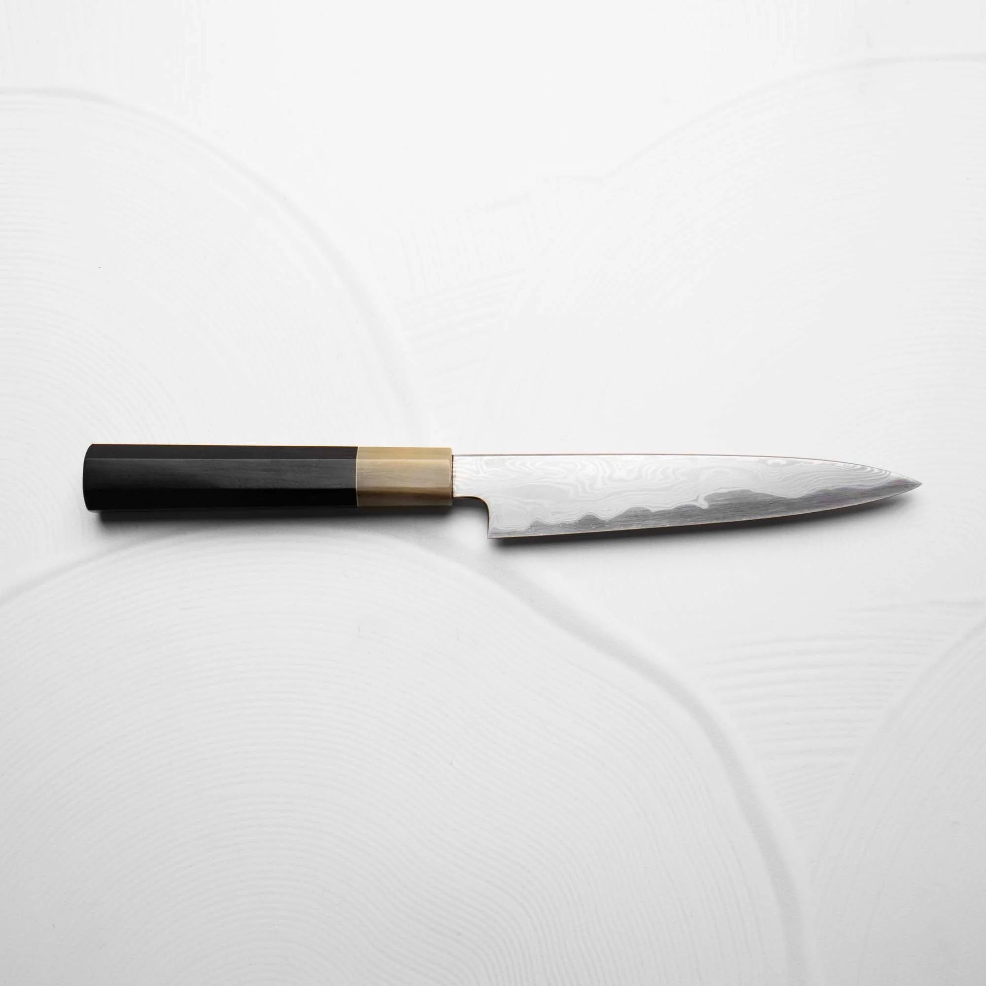 Nakagawa x Myojin Blue 1 Damascus Kasumi Petty 150mm - Ebony & Blonde - Image 5
