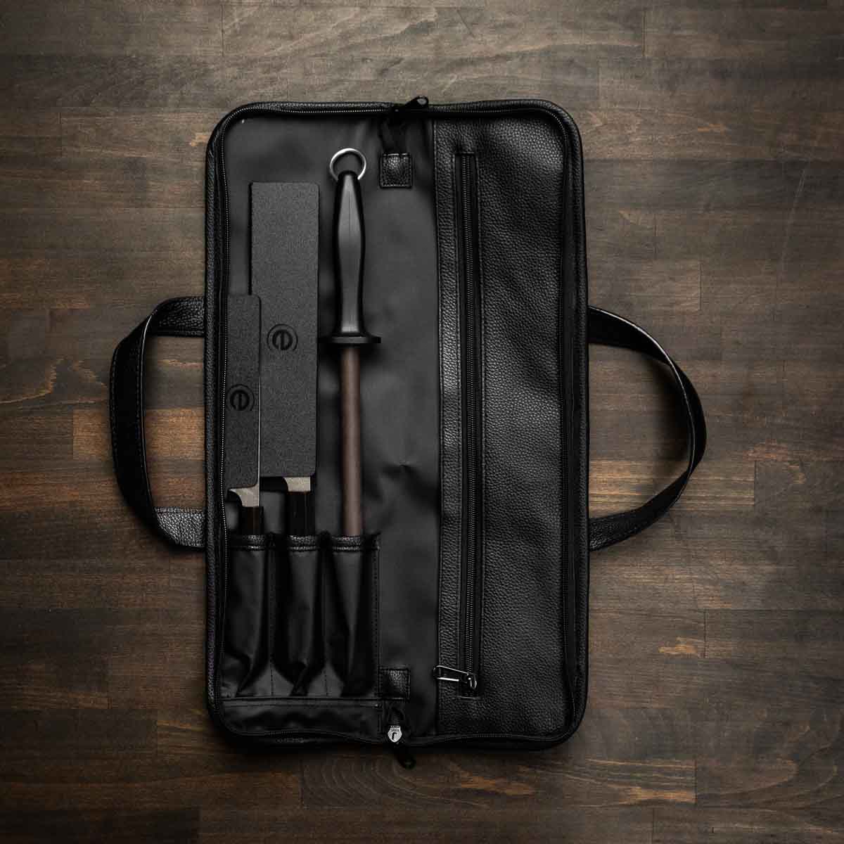 Nigara Hamono Blue Super Tsuchime 2 Knife Set with Porter Knife Bag - Ebony - Image 3