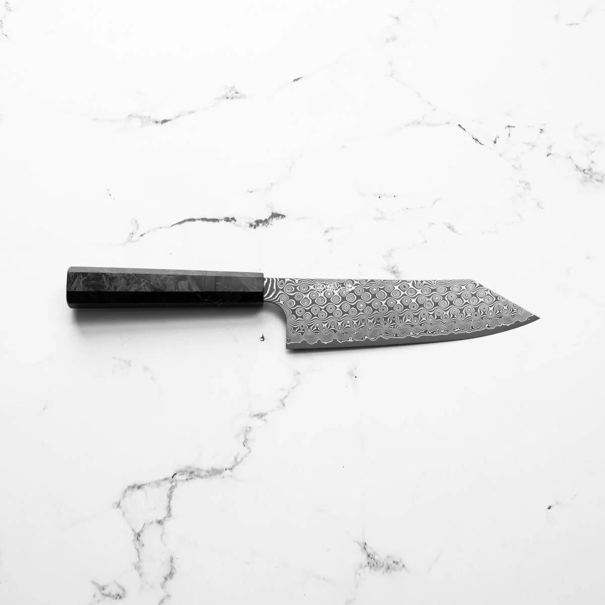 Nigara Hamono "Anmon" SG2 Damascus Bunka 180mm - Dark Carbon Fibre - Image 4