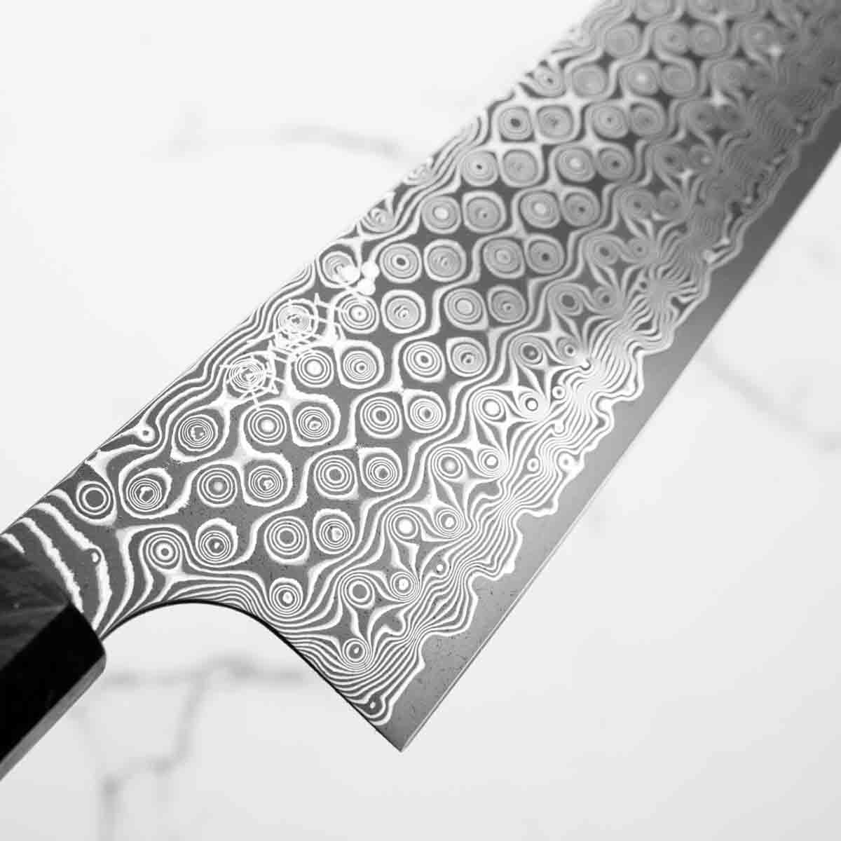 Nigara Hamono "Anmon" SG2 Damascus Bunka 180mm - Dark Carbon Fibre - Image 5
