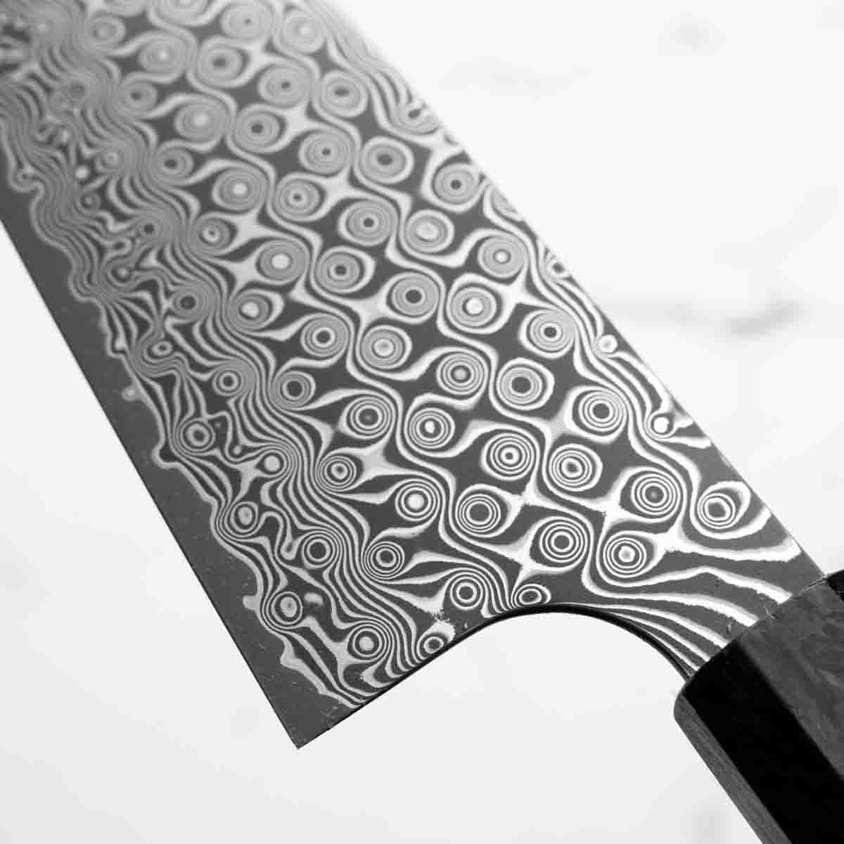 Nigara Hamono "Anmon" SG2 Damascus Bunka 180mm - Dark Carbon Fibre - Image 6