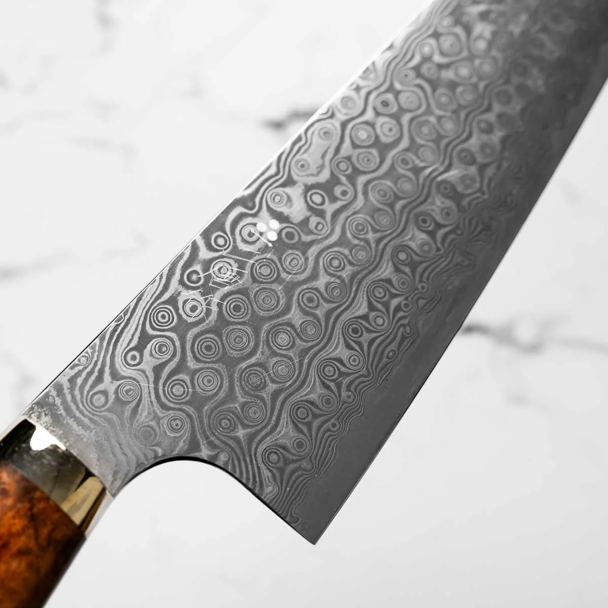 Nigara Hamono "Anmon" SG2 Damascus Kiritsuke Gyuto 240mm - Western Karin Handle - Image 5