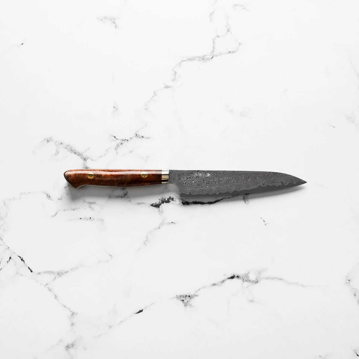 Nigara Hamono "Anmon" SG2 Damascus Petty 150mm - Western Karin Handle - Image 4