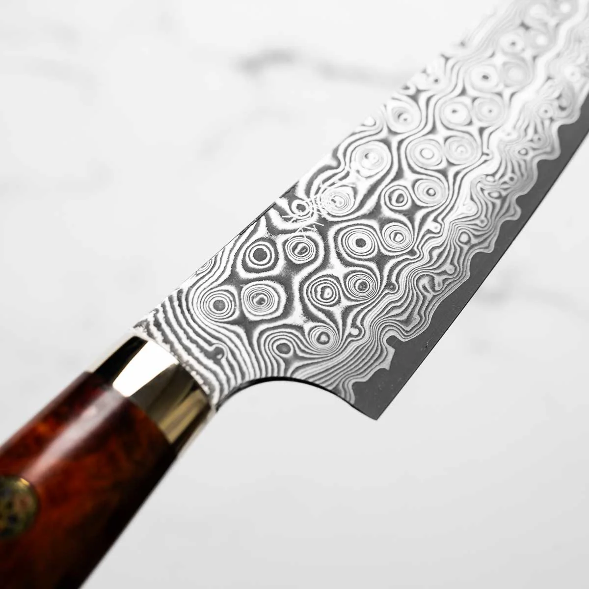 Nigara Hamono "Anmon" SG2 Damascus Petty 150mm - Western Karin Handle - Image 5